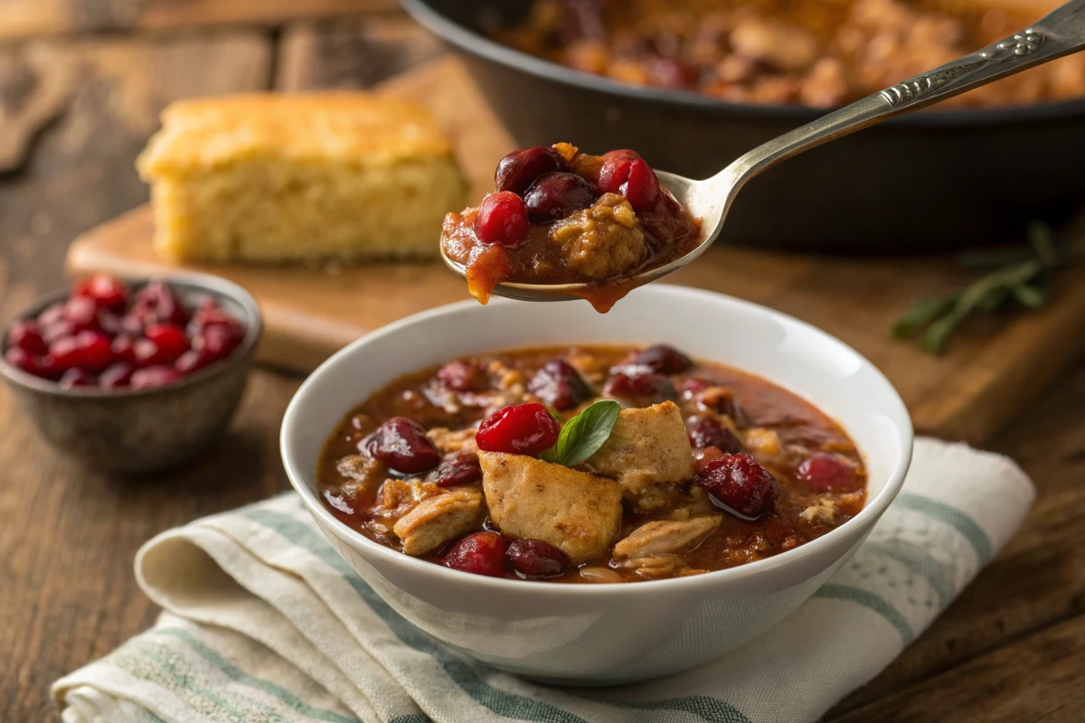 Best turkey cranberry chili recipe close-up.