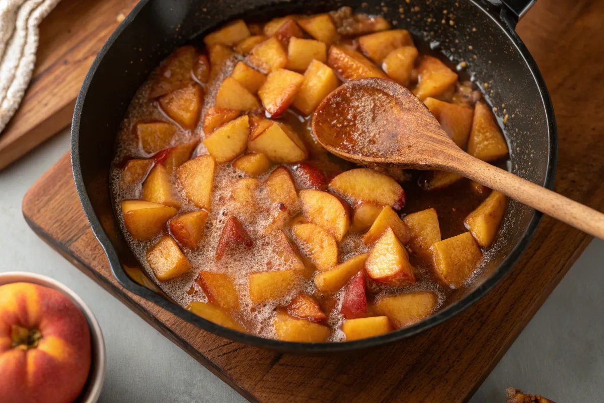 Cooking peach cobbler filling for egg rolls