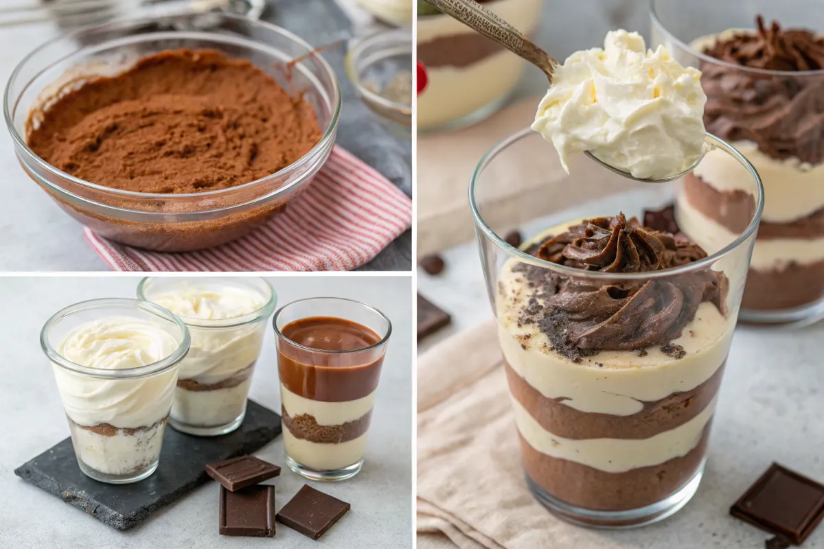 Step-by-step process for making cheesecake mousse chocolate.