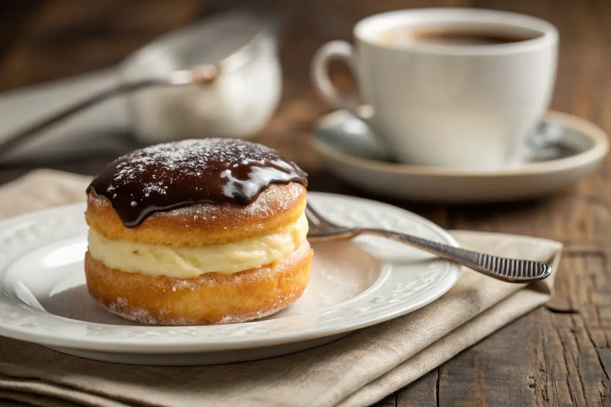 Boston Cream Donut Cake with chocolate ganache and custard filling